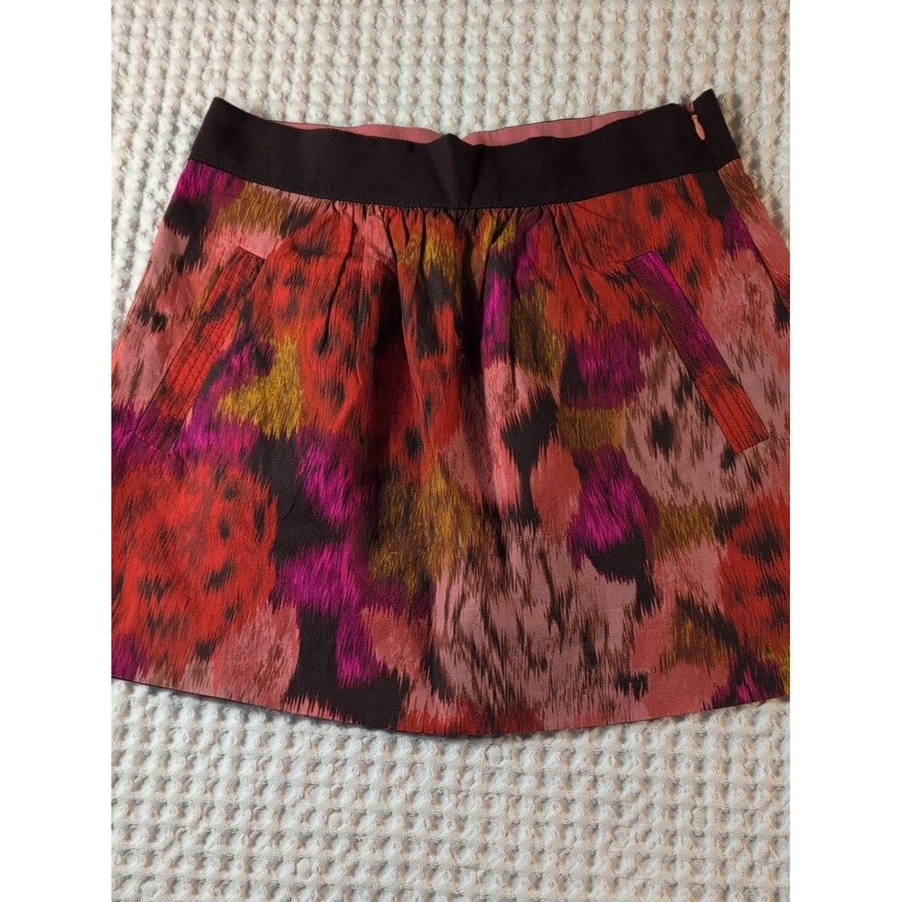 J. Crew 100% Cotton A-Line Mini Skirt in Red, Pink and Gold Abstract Print Sz 2